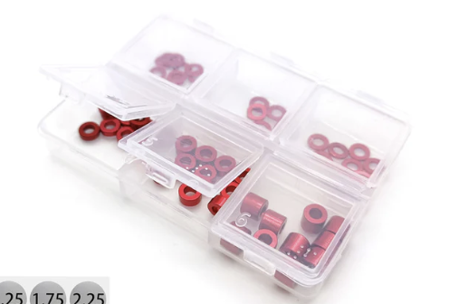 T-Works Aluminum 3mm Bore Washer Set 0.5,0.75,1,2,3,5mm Each 10pc (Red)