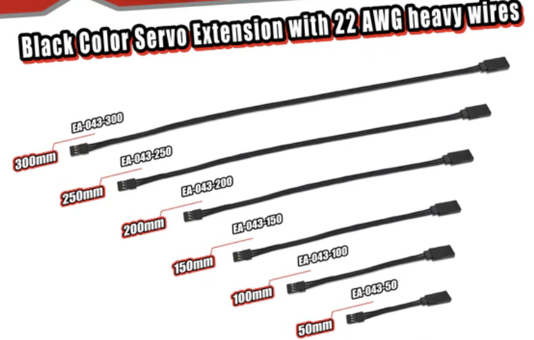 T-works Black Color Servo Extension with 22 AWG Heavy Wires 50mm