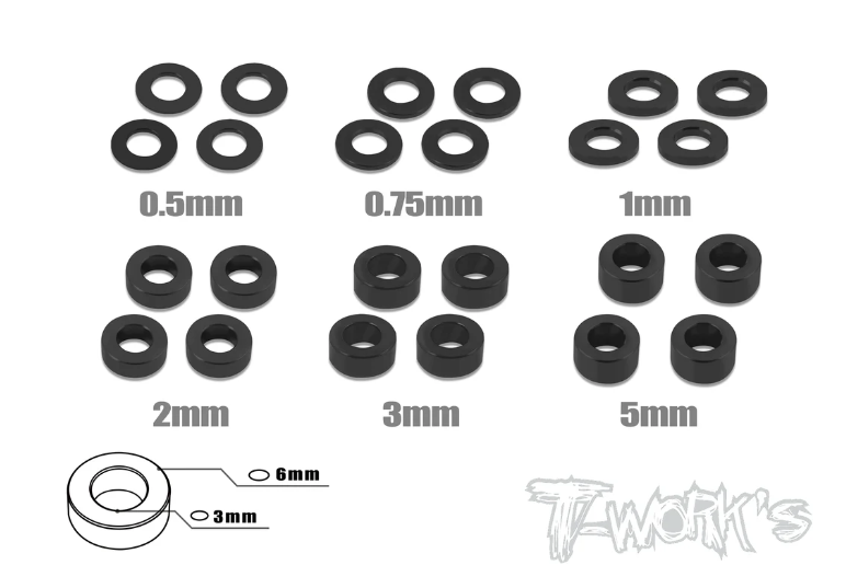 T-Works Aluminum 3mm Bore Washer Set (Black)