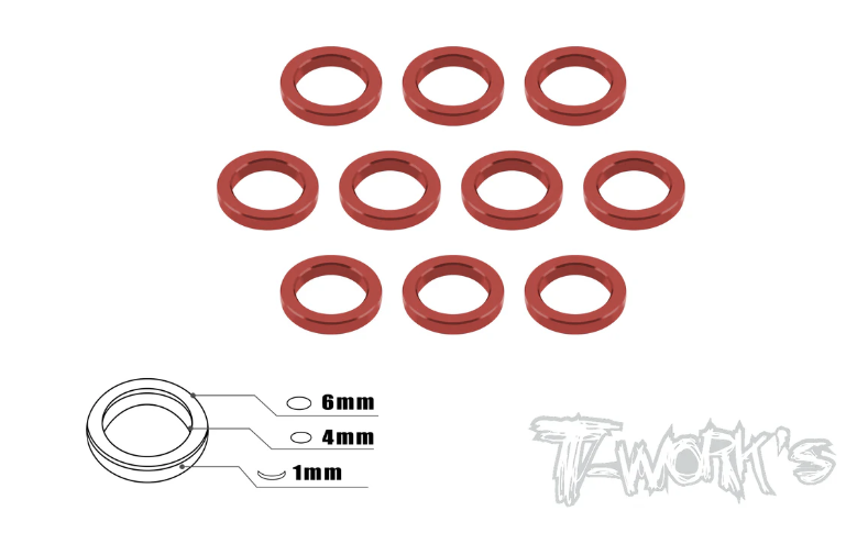 T-Works Aluminum 4mm Bore Washer 1mm (Red)