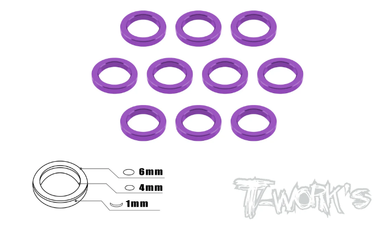 T-Works Aluminum 4mm Bore Washer 1mm (Purple)