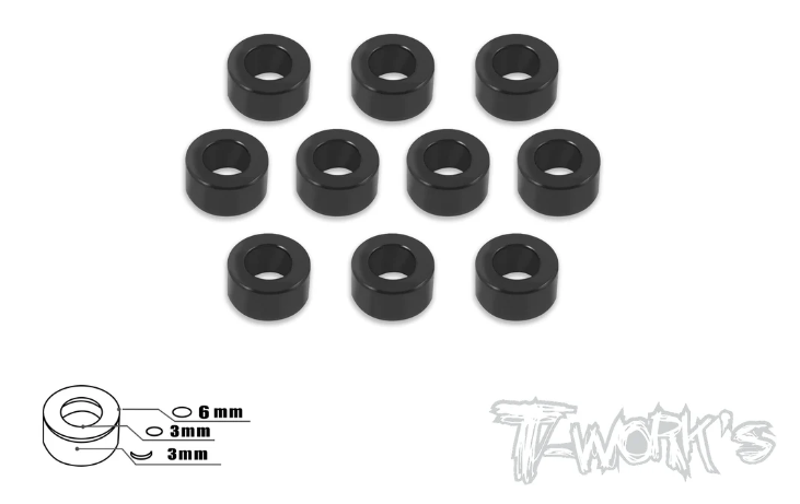 T-works Aluminum 3mm Bore Washer 3mm (Black) 10 pcs