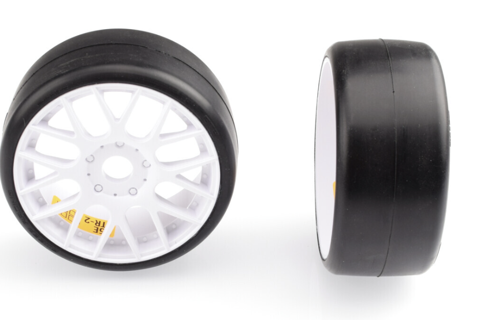 Sweep 1:8 GT D40 Racing slick pre-glued tires 40deg Hard with EVO16 White wheels Pair