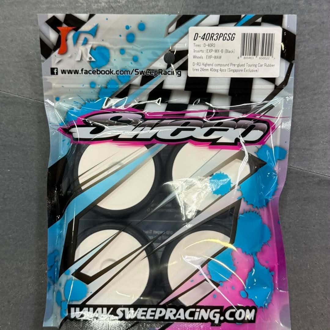 Sweep D-R3 Highend compound Pre-glued Touring Car Rubber tires 24mm 40deg 4pcs (Singapore Exclusive)