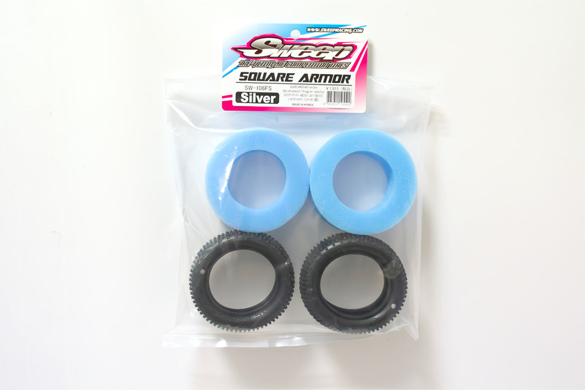SQUARE ARMOR Front Silver (Soft) 1:10 buggy tires/Open cell inserts 2pcs