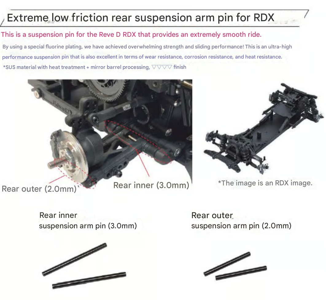 Extreme Low friction suspention shaft rear inner susarm pin(φ3.0) for Reve D RDX