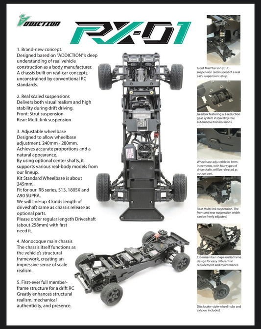 PREORDER: RX-01 RWD Drift Chassis Kit (240mm~280mm WB)