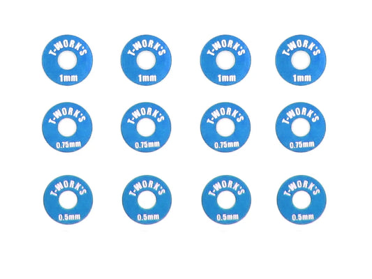 T-Works Aluminum Wheel Shim Set ( Tamiya Blue ) 0.5, 0.75, 1mm each  4 pcs