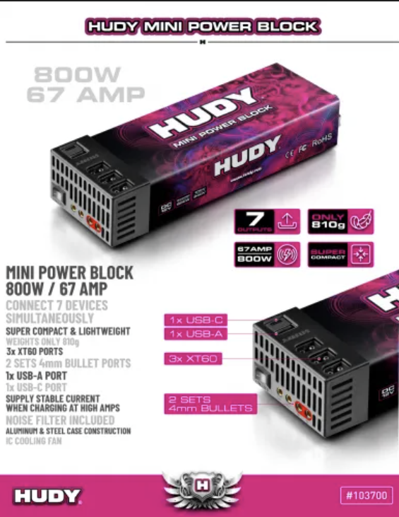 HUDY Mini Power Block 800W / 67 AMP - US Plug