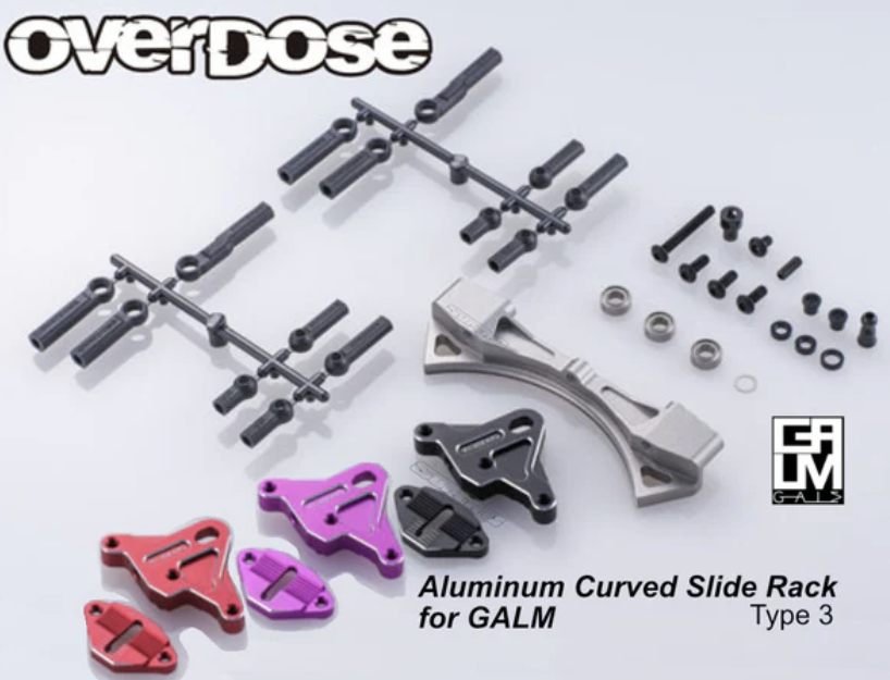 OVERDOSE Aluminum Curved Sliding Rack Steering Set Type-3 (For GALM Series / Black)