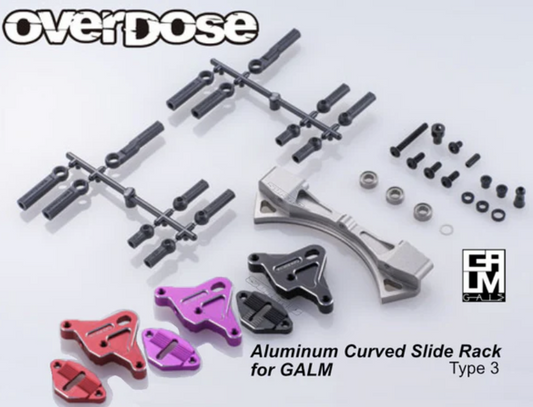 OVERDOSE Aluminum Curved Sliding Rack Steering Set Type-3 (For GALM Series / Black)