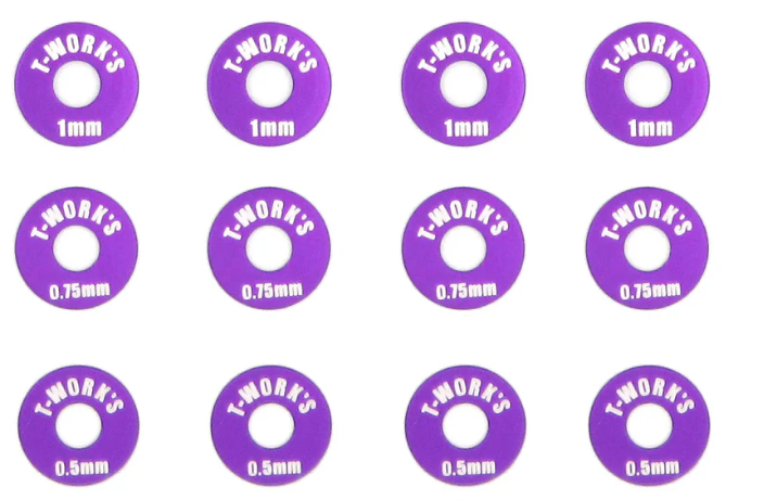 T-Works Aluminum Wheel Shim Set ( purple ) 0.5, 0.75, 1mm each 4 pcs