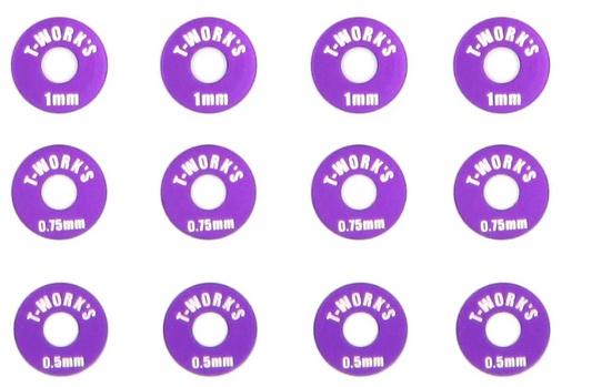 T-Works Aluminum Wheel Shim Set ( purple ) 0.5, 0.75, 1mm each 4 pcs