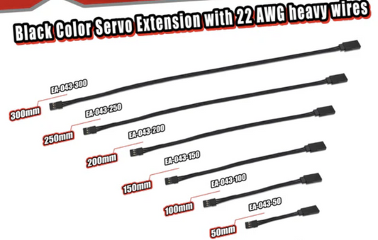 T-works Black Color Servo Extension with 22 AWG Heavy Wires 50mm