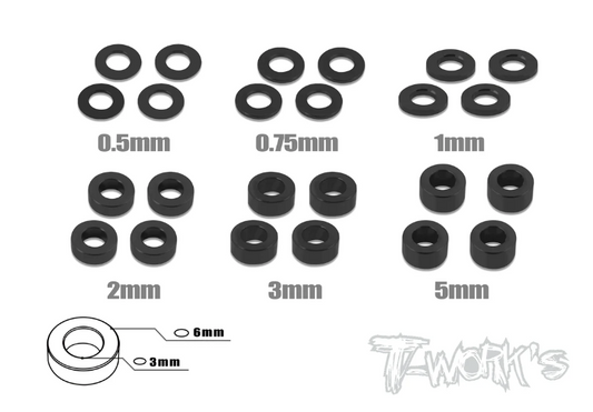 T-Works Aluminum 3mm Bore Washer Set (Black)