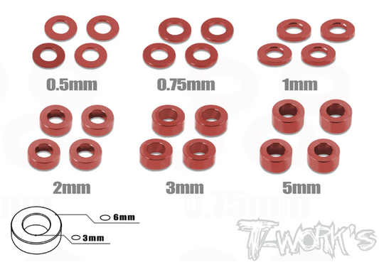 T-Works Aluminum 3mm Bore Washer Set (Red)