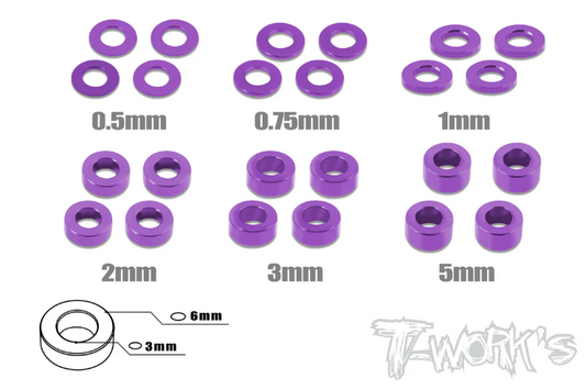 T-Works Aluminum 3mm Bore Washer Set (Purple)