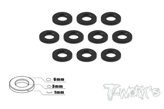 T-Works Aluminum 3mm Bore Washer 1.0mm (Black) 10pcs