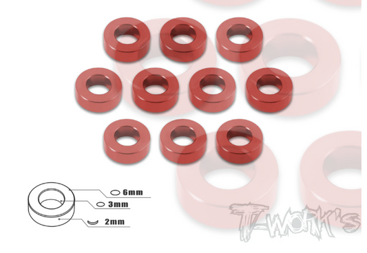 T-Works Aluminum 3mm Bore Washer 2mm ( Red ) 10 pcs.