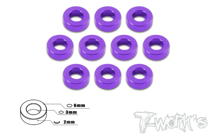 T-Works Aluminum 3mm Bore Washer 2mm ( Purple) 10 pcs.