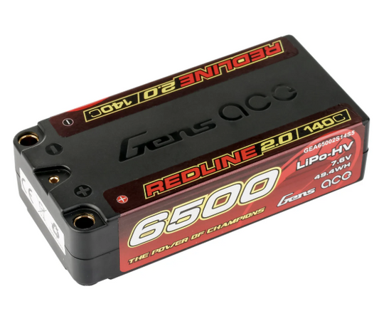 GensAce Red Line 2.0 6500mAh 7.6V 2S1P 140C Lipo Battery Shorty