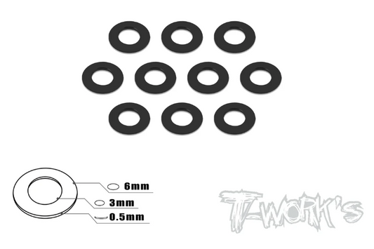 T-works Aluminum 3mm Bore Washer 0.5mm ( Black ) 10 pcs