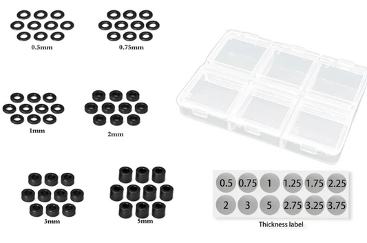 T-works Aluminum 3mm Bore Washer Set 0.5,0.75,1,2,3,5mm Each 10pc (Black)