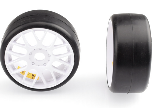 Sweep 1:8 GT D40 Racing slick pre-glued tires 40deg Hard with EVO16 White wheels Pair