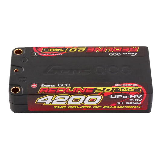 GensAce Red Line 2.0 4200mAh 7.6V 2S1P 140C Lipo Battery Shorty