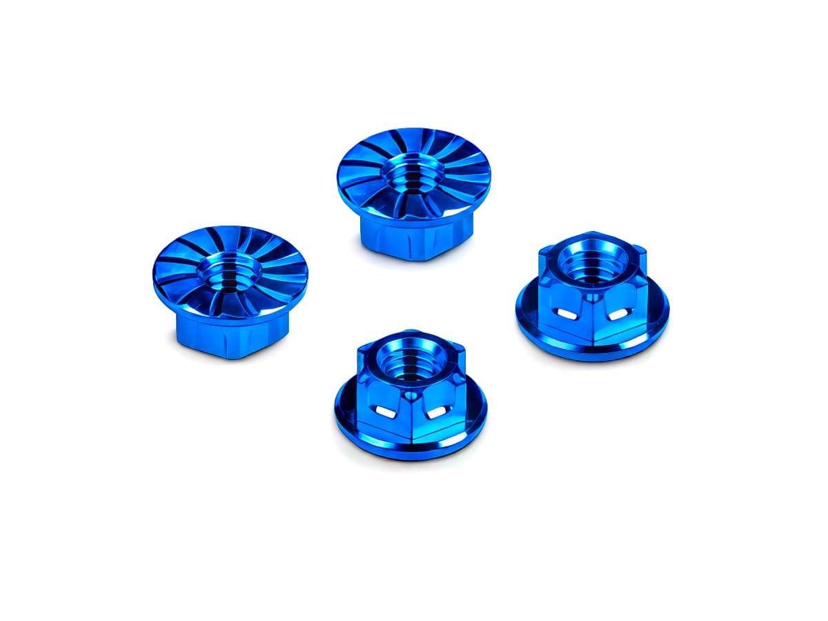 HUDY Titanium Nut M4 w Serrated Flange - Blue (4)