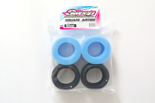 SQUARE ARMOR Rear Silver (Soft) 1:10 buggy tires/Open cell inserts 2pcs