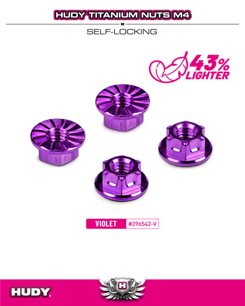 HUDY Titanium Nut M4 w Serrated Flange - Violet (4)