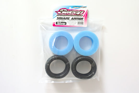 SQUARE ARMOR Front Silver (Soft) 1:10 buggy tires/Open cell inserts 2pcs