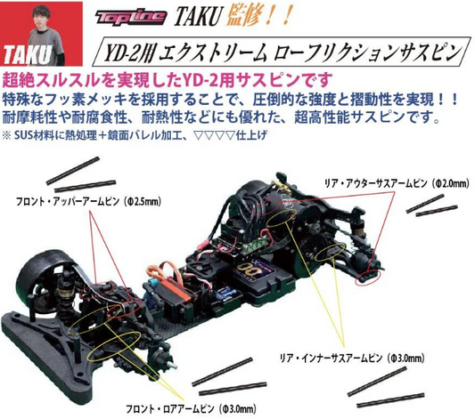 Extreme low friction suspention shaft set for YOKOMO YD2